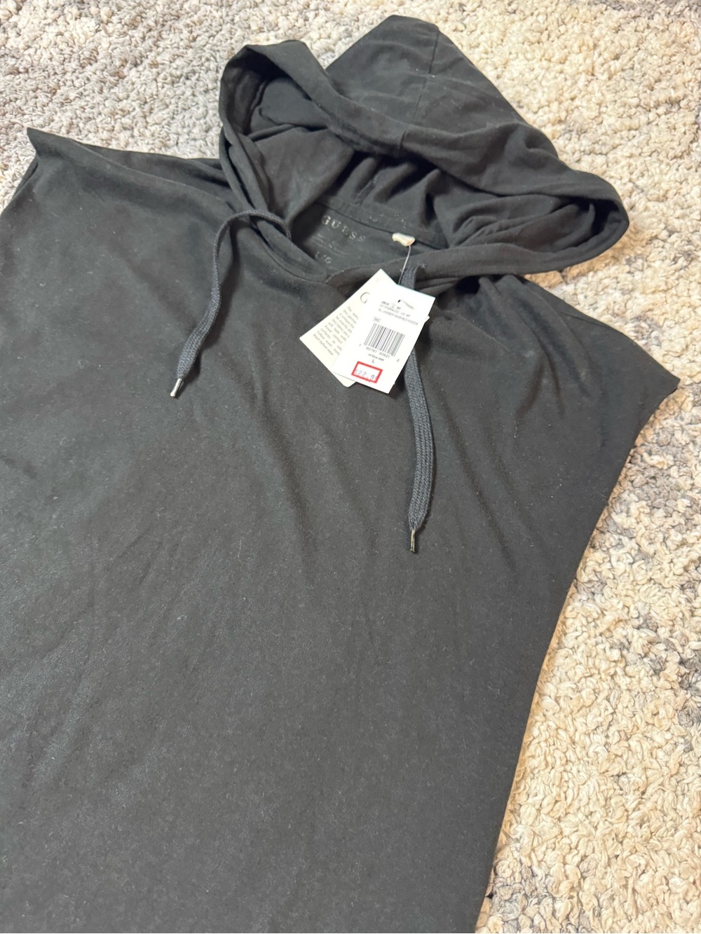 GUESS, Men’s Black Sleeveless Hooded Tank Top, Jagger Washed Hoodie, Black, L - Picture 5 of 10